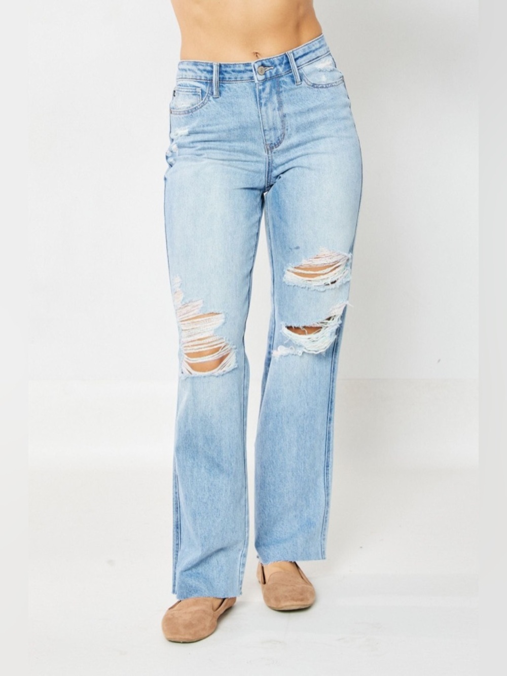 Judy Blue Rigid High Waist 90's Destroyed Straight Jean - Misses and Plus Sizes - Picture 3 of 6